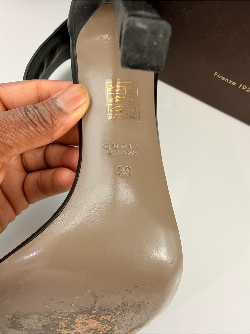 Gucci Black Leather High-Heel Ankle-Cuff Sandals with Gold Buckle - Picture 10 of 14